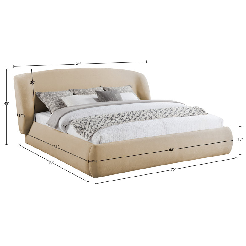 Lit tapissier Sandro, Tissu chenille beige, Grand