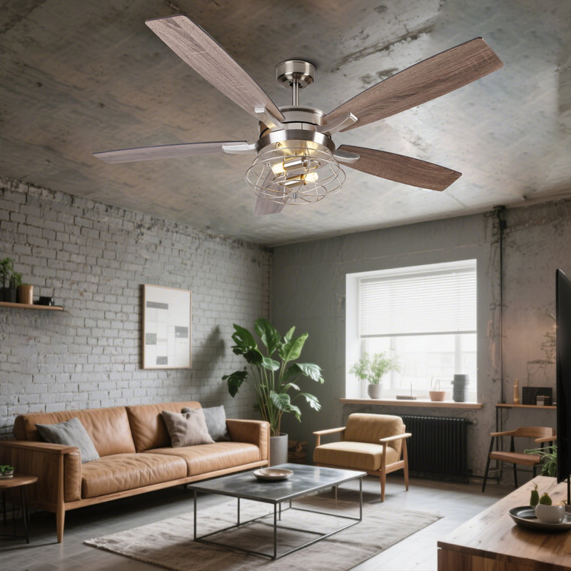 52-Inch Satin Nickel  2-Light 10 speed Farmhouse Vila Ceiling Fan with light and romote control 