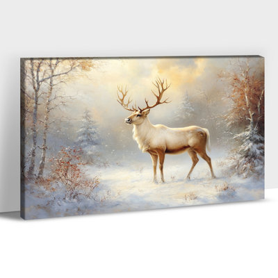 Grand art mural en toile de cerf de Noël, impressions de toile de renne de neige en hiver, affiche d'art de Noël prête à être accrochée à la galerie pour la maison, le salon, la décoration de chambre à coucher, 20 po x 30 po