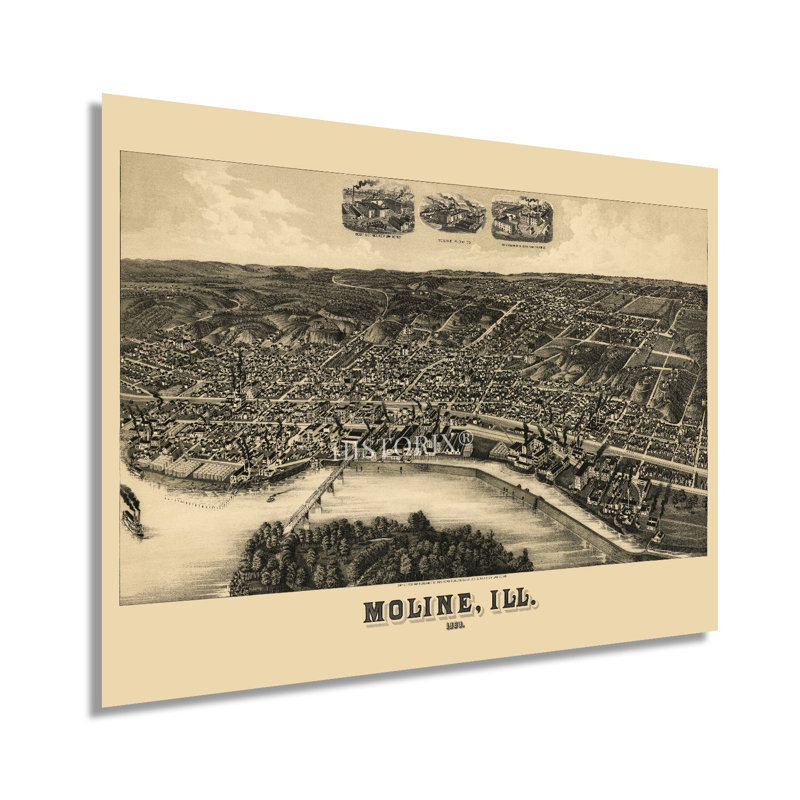 1889 Moline, Illinois, carte sur papier, H 18 po x l 24 po x P 0,01 po