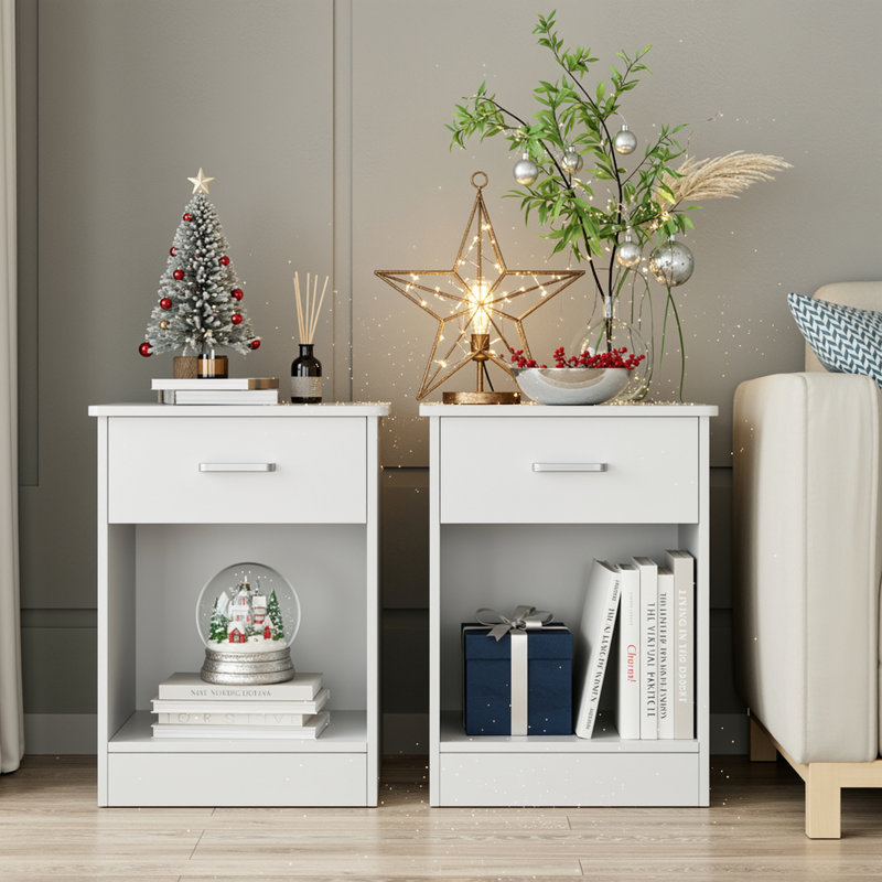 Ignacio 23.6" H Wood Nightstand with Drawer, White, Set of 2