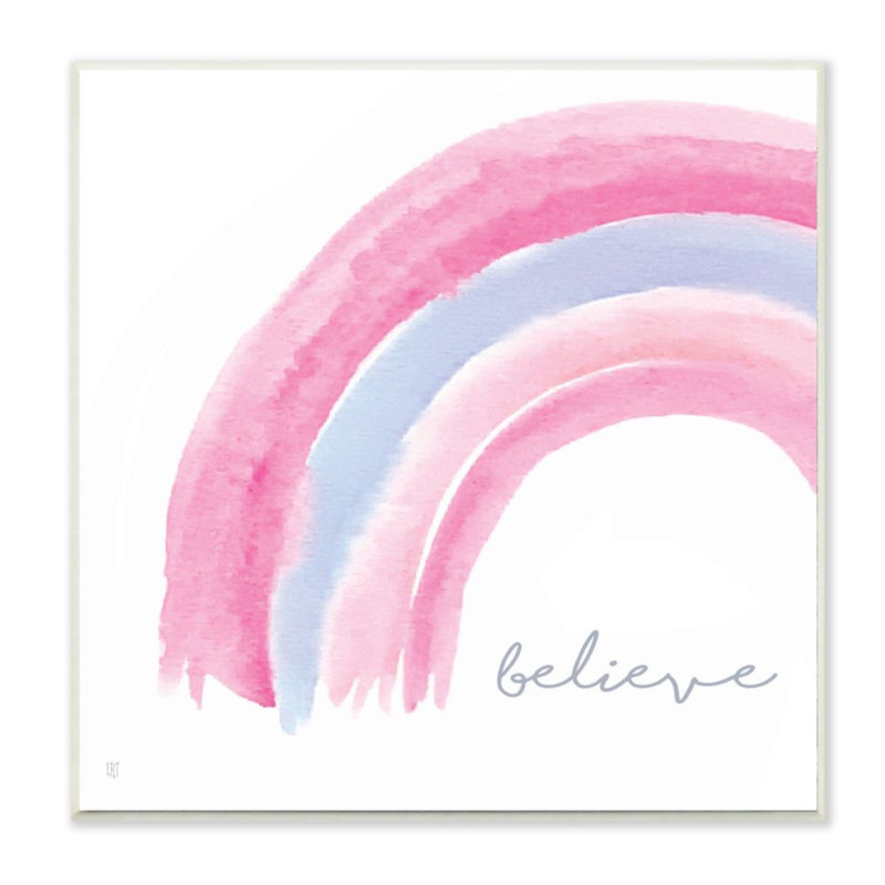 «Believe Watercolor Rainbow Pink Mauve» par Elizabeth Tyndall - reproduction d'art, Plaque murale, H 12 po x l 12 po