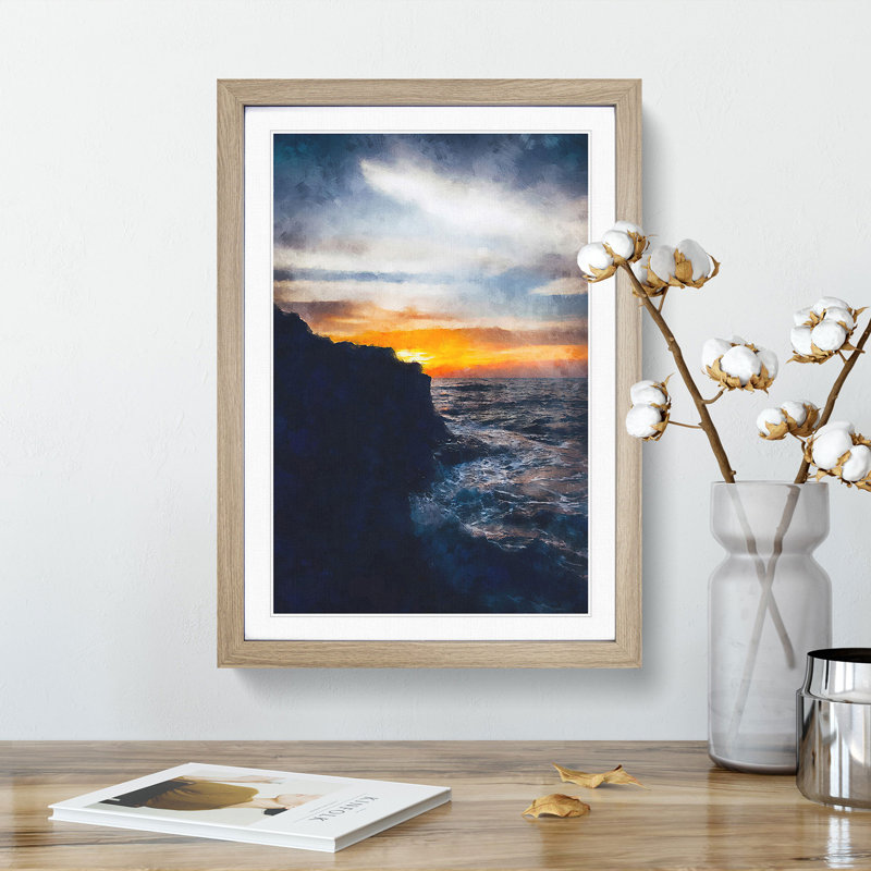 Sunlight over the Cliff - Picture Frame Painting Print, 33cm H x 24cm W x 2cm D, Oak Framed