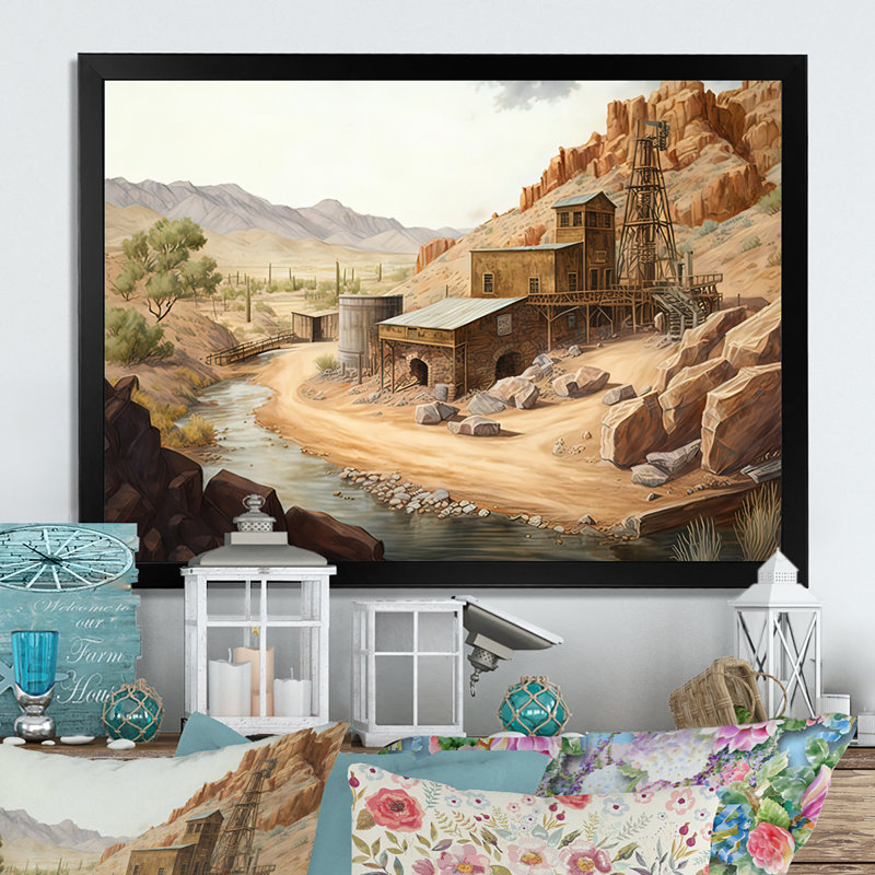 Wild West Mine in Arizona II - Impression sur toile, Impression noire sur toile encadrée, H 16 po x l 32 po x P 1 po