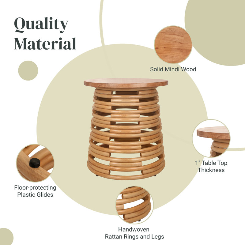 Zeke Rattan Round Coffee Or Side Table, Honey, Honey