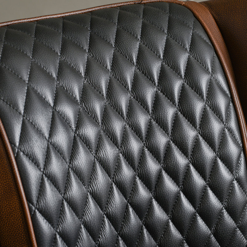 Fauteuil demi-tonneau pivotant en cuir véritable de 29 po de largeur, Noir / brun