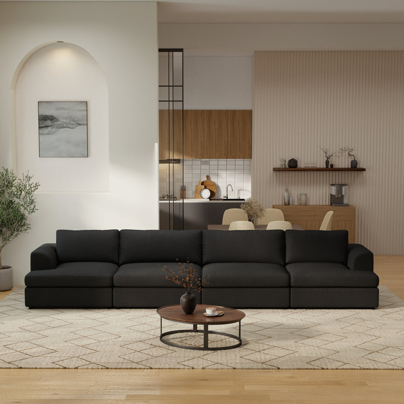 4-piece Upholstered Boucle Sectional Sofa, Black