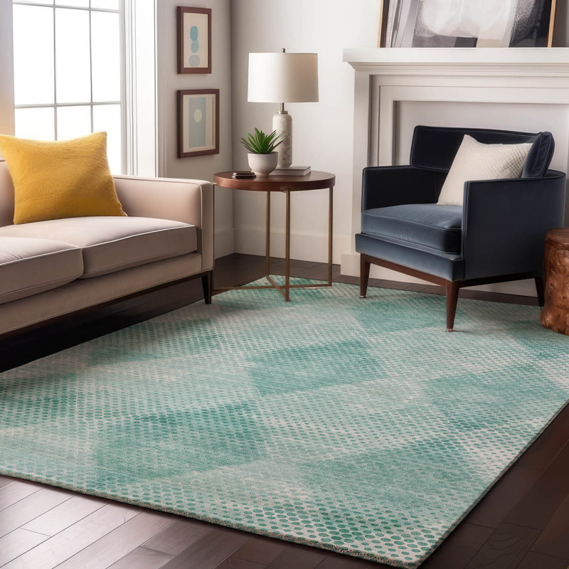 Premium Machine Washable Cerrito Amf539 Teal Rug, Rectangle 10' x 14'