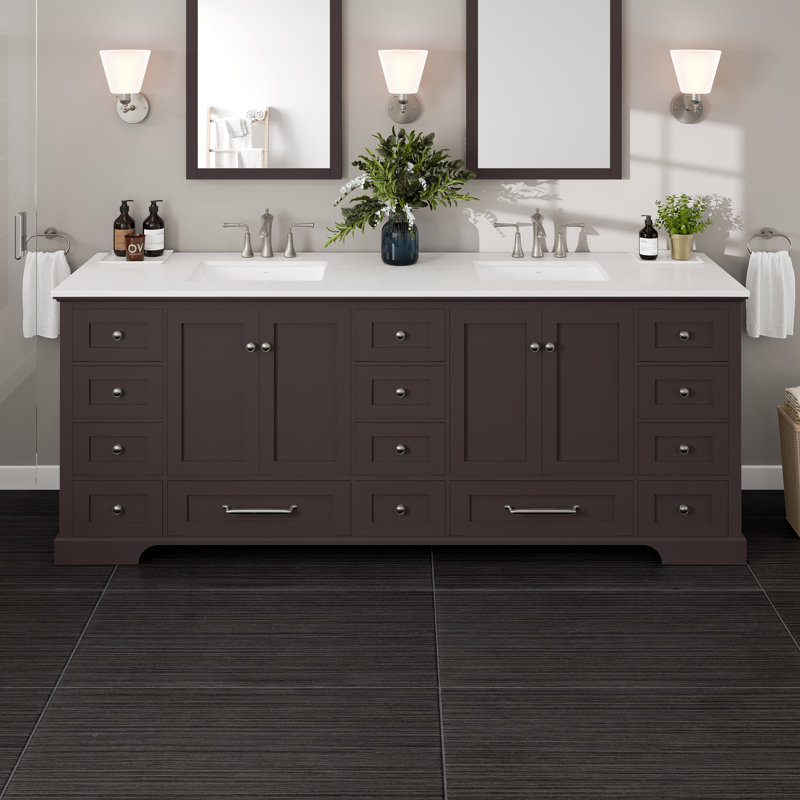 Euen 84"W X 22"D Double Sink Bathroom Vanity With Countertop, Gray