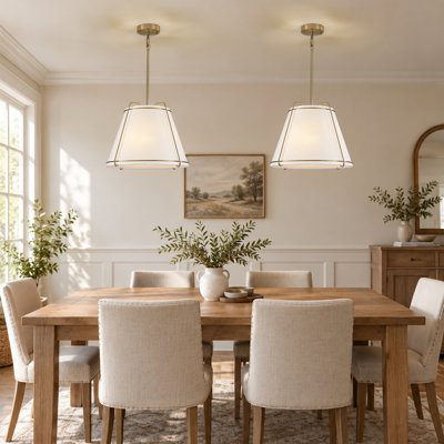 Luminaire suspendu 3 lumières avec abat-jour réglable en tissu blanc