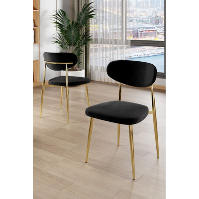 Ensemble de chaises modernes 4 pièces, noir et or | Structure 100% métal, envers en contreplaqué, tissu Babyface | Dimensions: 19,7 po x 34,6 po x 18,5 po, hauteur du siège: 19,3 po | Confort luxueux avec dossier en mousse 22 po et siège en mousse 28 po