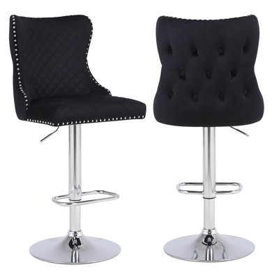 Adjustable Velvet Bar Stools with Nail head Trim for Kitchen Island and Bar