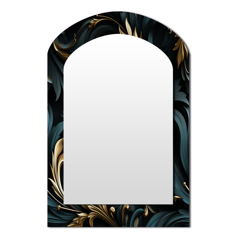 Paisley noir et or élégant ébène - grand miroir mural à motif cachemire, miroir unique asymétrique glam, 43 po x 33 po
