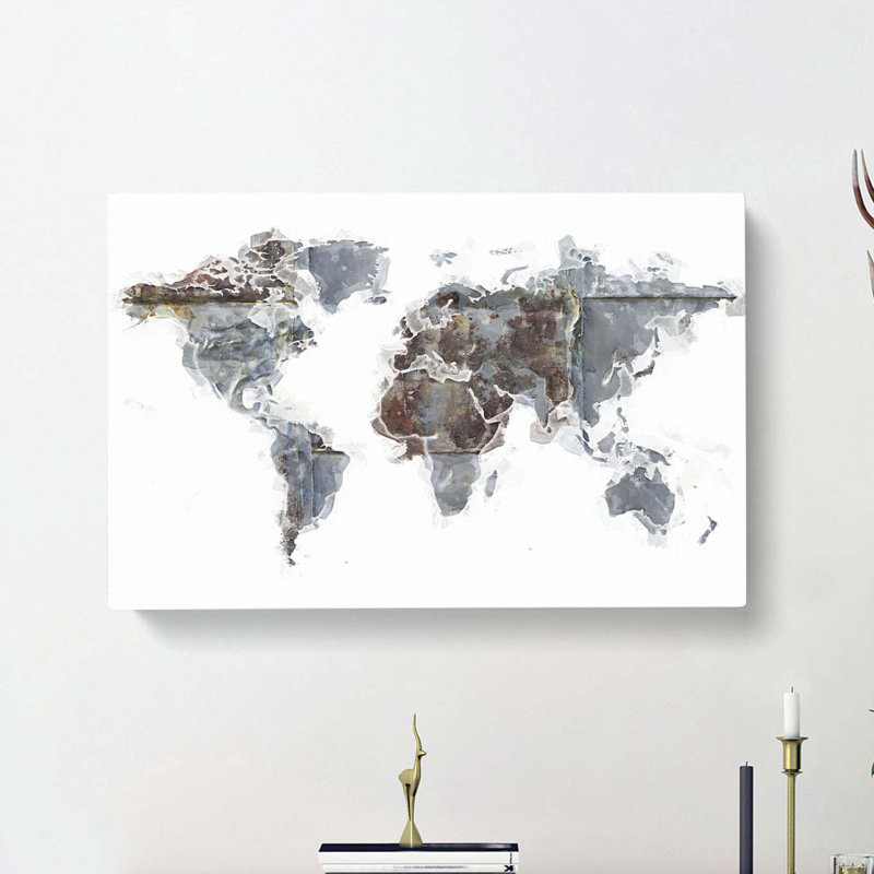 Rusted World Map In Abstract - Wrapped Canvas, 50cm H x 76cm W x 3cm D