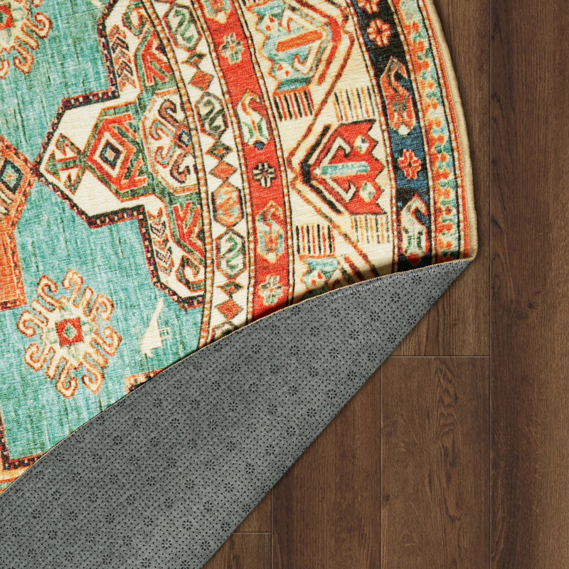 Tapis rond lavable à la machine turquoise 6 x 6