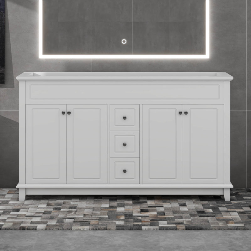 58" Bathroom Vanity Cabinet Only, 3 Drawers & 4 Doors