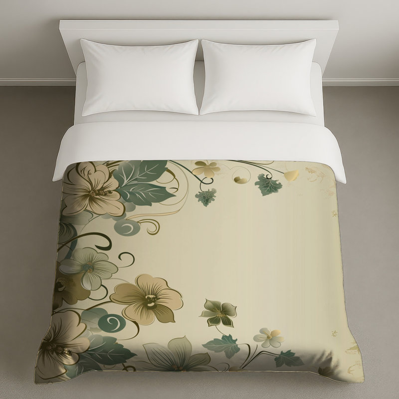 Housse de couette Floral Bedding Nature, Housse de couette pour très grand lit, Beige / vert floral