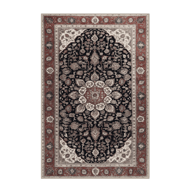 Machine Washable Persian Brown Area Rug, Rectangle 4' x 6'