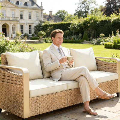 Jardin avec siège de 70,9 po, 2,8 po, trois coussins de 3,1 po, PE brun pour l'extérieur, structure en métal thermolaqué, patio facile à nettoyer, assemblage épais et large requis