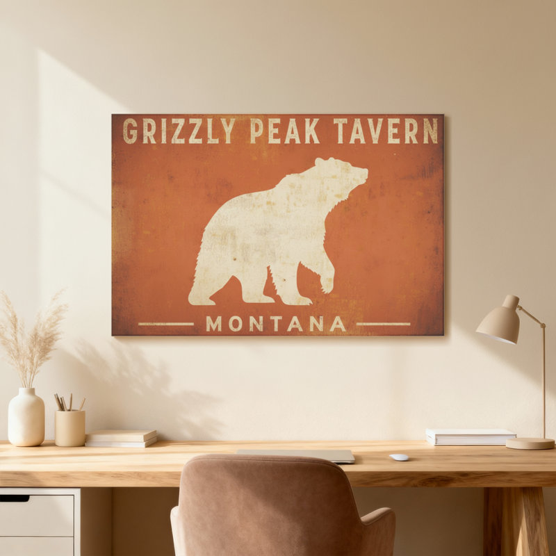 Animaux, grizzly, silhouette, signe rustique, Toile tendue, Ne s’applique pas, H 20 po x l 30 po