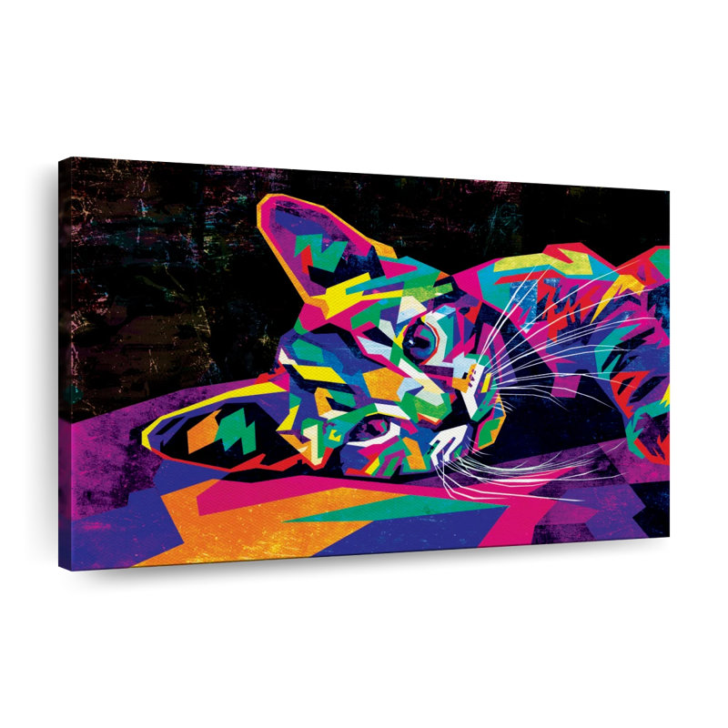 Impression sur toile multicolore de chat abstrait, H 8 po x l 12 po x P 1 po