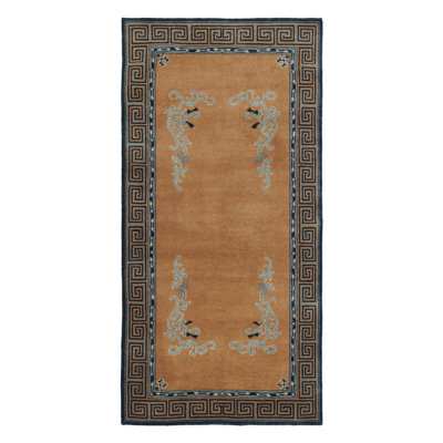 Rug & Kilim’S Chinese Art Deco Runner Rug, Brown With Greek Key Border