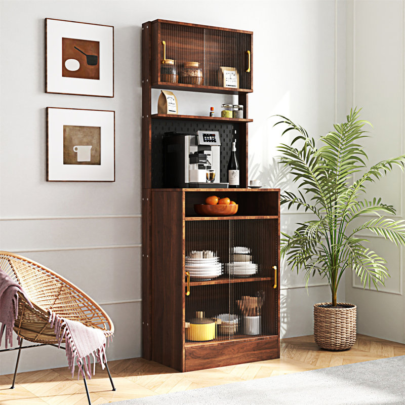 Buffet de cuisine avec 2 portes coulissantes en verre rayé