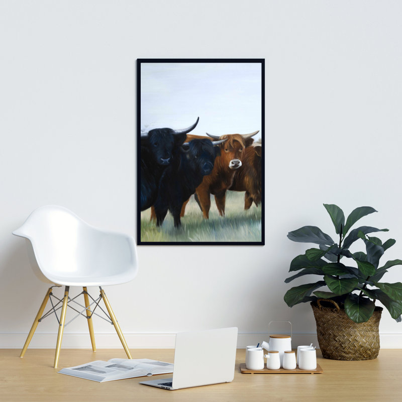 Four Highland Cows Print On Canvas