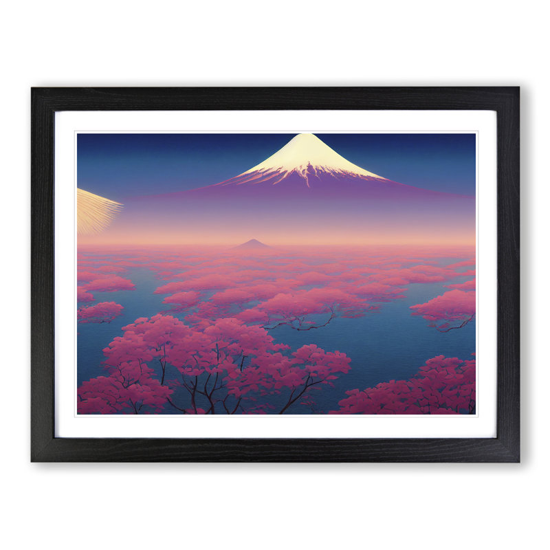 XH1022-7286X Radiant Japanese Mountains - Single Picture Frame Print, Black Framed, 46cm H x 64cm W x 2cm D
