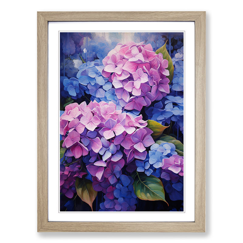 Hydrangea Informel No.2 - Single Picture Frame Print on Wood, 34cm H x 25cm W x 2cm D, Oak Framed