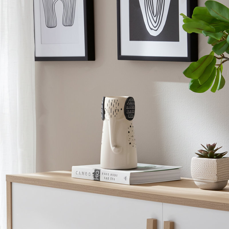 9" White Stoneware Ceramic Elephant Figurine - Contemporary Decorative Accent for Home, Office, Bedroom, or Living Room.