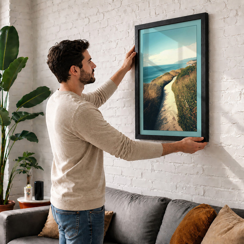 Path to the Sea Coastal - Framed Print, A2 - 59.4 x 42.0 cm, White