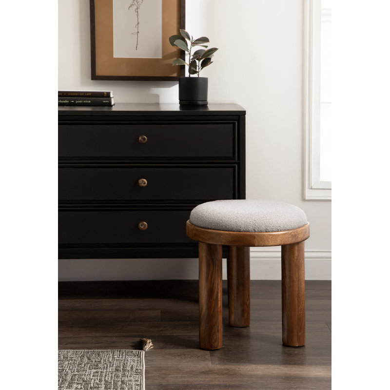 Zoda Fabric Ottoman with Mango Wood Base, Gray/Brown