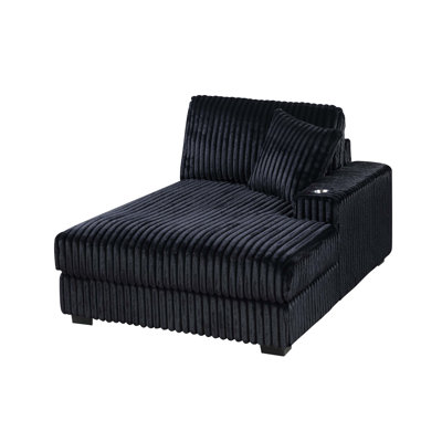 Corduroy Contemporary Style 1pc RAF Chaise w Cup Holder Only Modular Piece Texture Upholstered Living Room Furniture