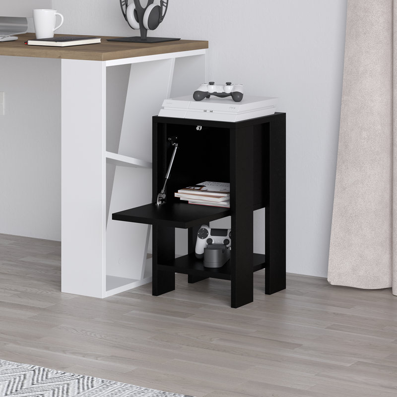 Atharv Bedside Table with Drop-Door Storage and Open Shelf for Versatile Living, Black