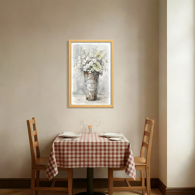 Arrangement floral de plantes et de fleurs dans un vase rustique avec texte rétro