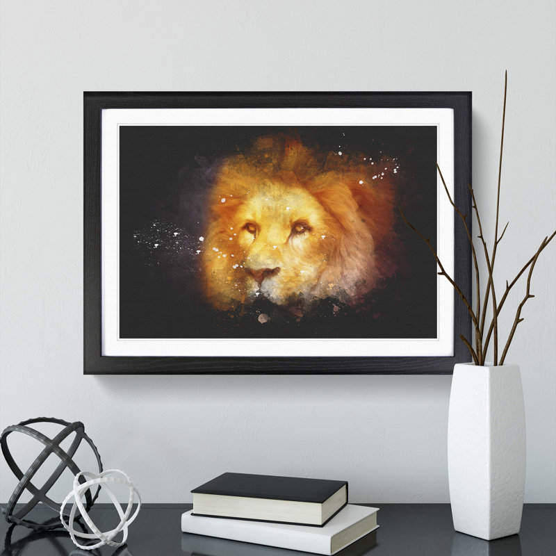 Lion Vol.4 - Picture Frame Graphic Art, 27cm H x 36cm W x 2cm D, Black Framed