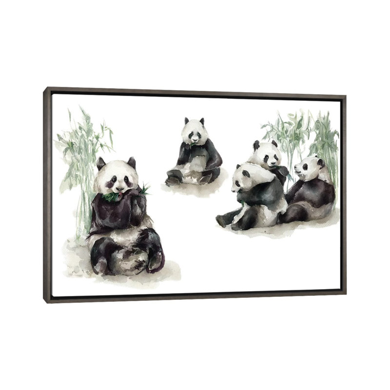 Pandas, H 40 po x l 60 po x 1,5 po, Toile avec cadre gris foncé rustique