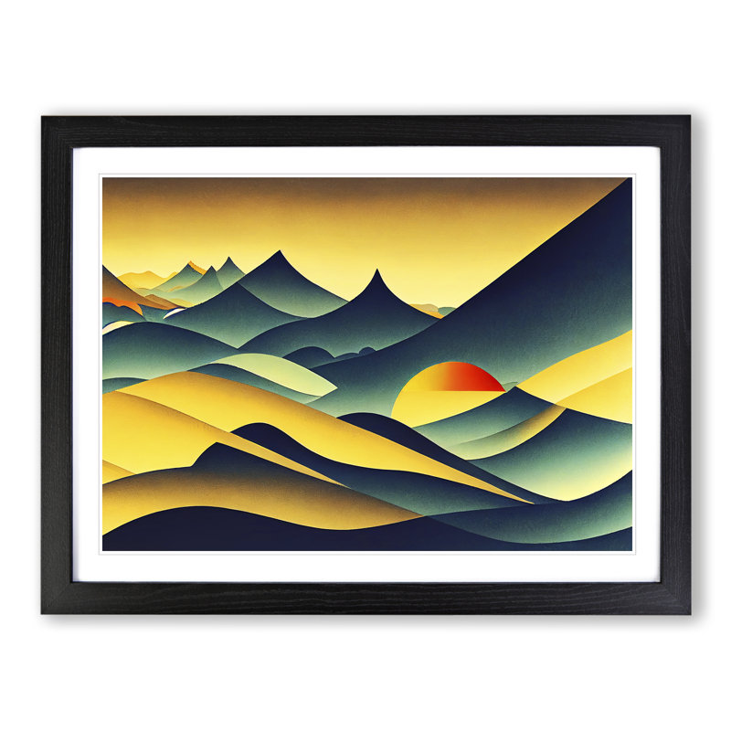 Futuristic Abstract Mountains - Single Picture Frame Print, Black Framed, 46cm H x 64cm W x 2cm D