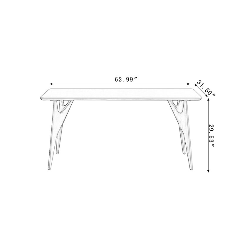 Modern Burlywood Rectangular Solid Wood Dining Table, 29.53"H x 62.99"L x 31.5"W