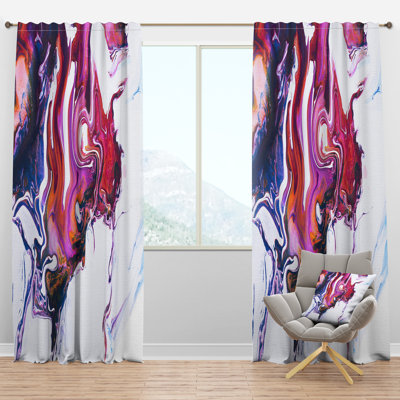 Purple, Pink and Blue Hand Painted Marble Composition - Mid-Century Velvet Curtain - 1 panel