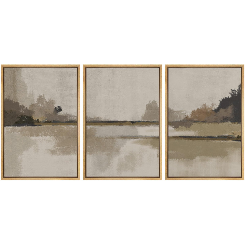 «Abstract Shoreline Modern Minimalist Beach Nature Wilderness Illustration Modern Decor» 3 pièces, Naturel, H 36 po x l 24 po