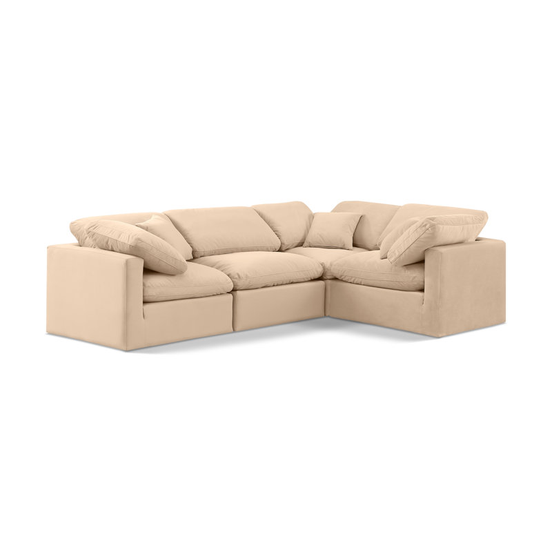 Itala Velvet L-Shaped Sectional Reversible, Beige Velvet