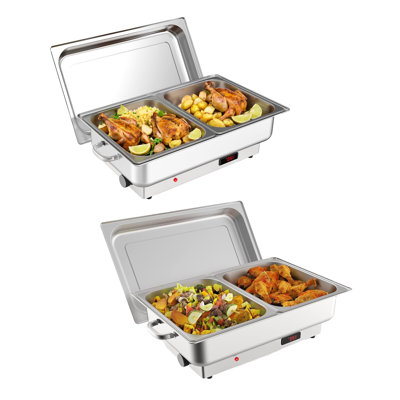 Ensemble de réchaud à contrôle numérique de la température - Serveur de buffet électrique en paquet de 2 - Chauffe-plats en acier inoxydable - Casseroles de 9 pte de taille standard - Parfait pour les fêtes, les mariages, la restauration et l'utilisation commerciale