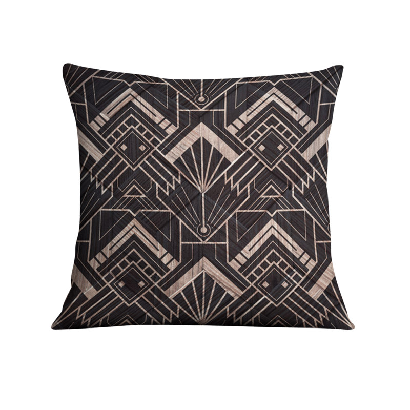 Throw Pillow Cover Only, H 18 po x l 18 po, Noir / brun art déco 2