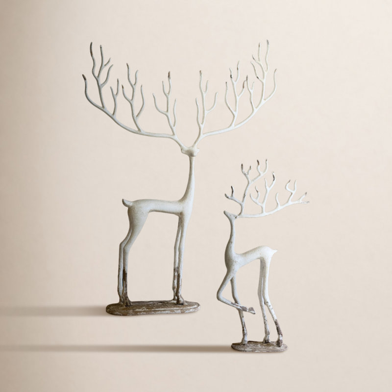 Cerf blanc en fer - sculptures décoratives festives, ensemble de 2