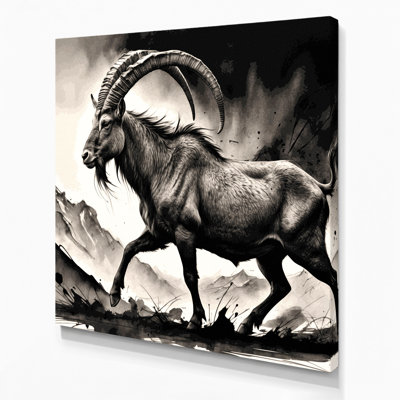 Faune, art mural sur toile beige Markhor