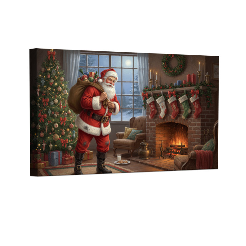 Ensemble de 3 impressions sur toile de Noël, père Noël, scène de Noël, arbre de cheminée, H 20 po x l 30 po