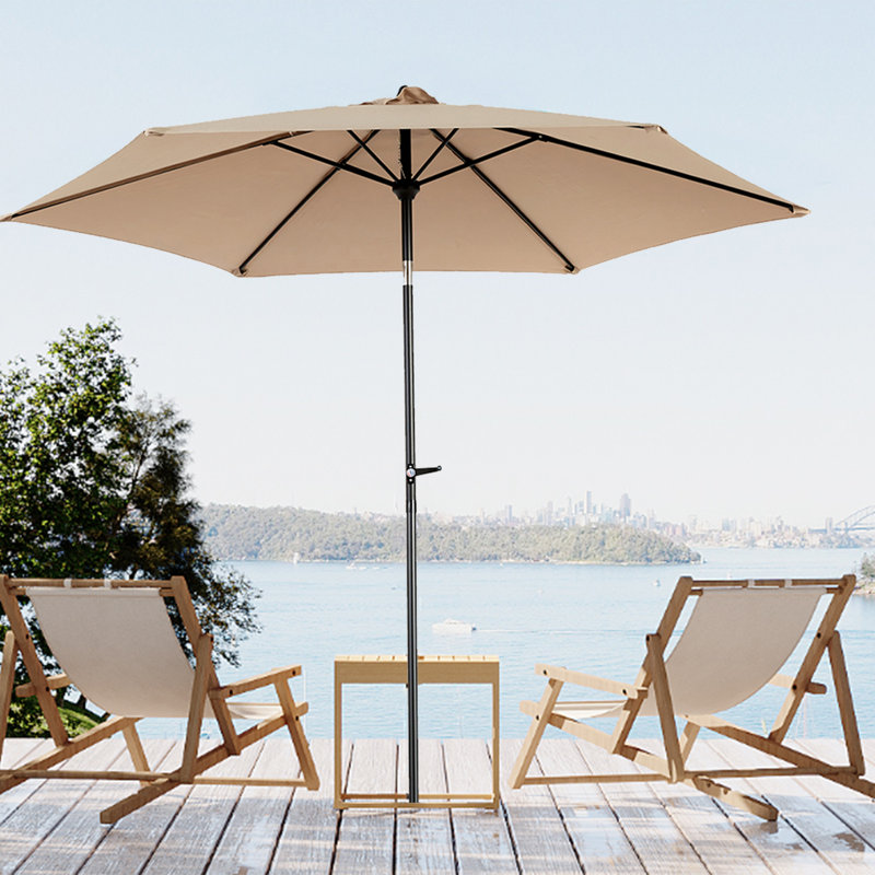 Parasol de table d'extérieur 9 pi avec parasol à bouton-poussoir et manivelle 9 pi (base non incluse), Kaki