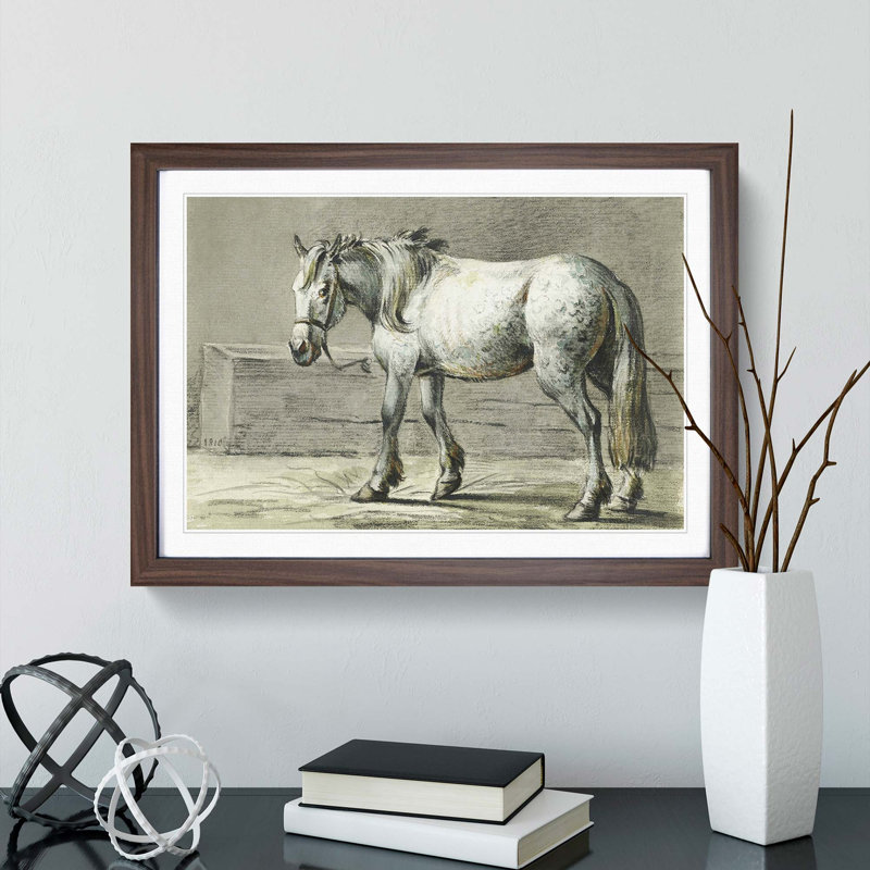 Horse in the Stable by Jean Bernard - Framed Print, 36cm H x 48cm W x 2cm D, Walnut Framed